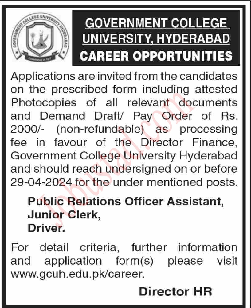 Govt College University Hyderabad Jobs 2024| Online Apply