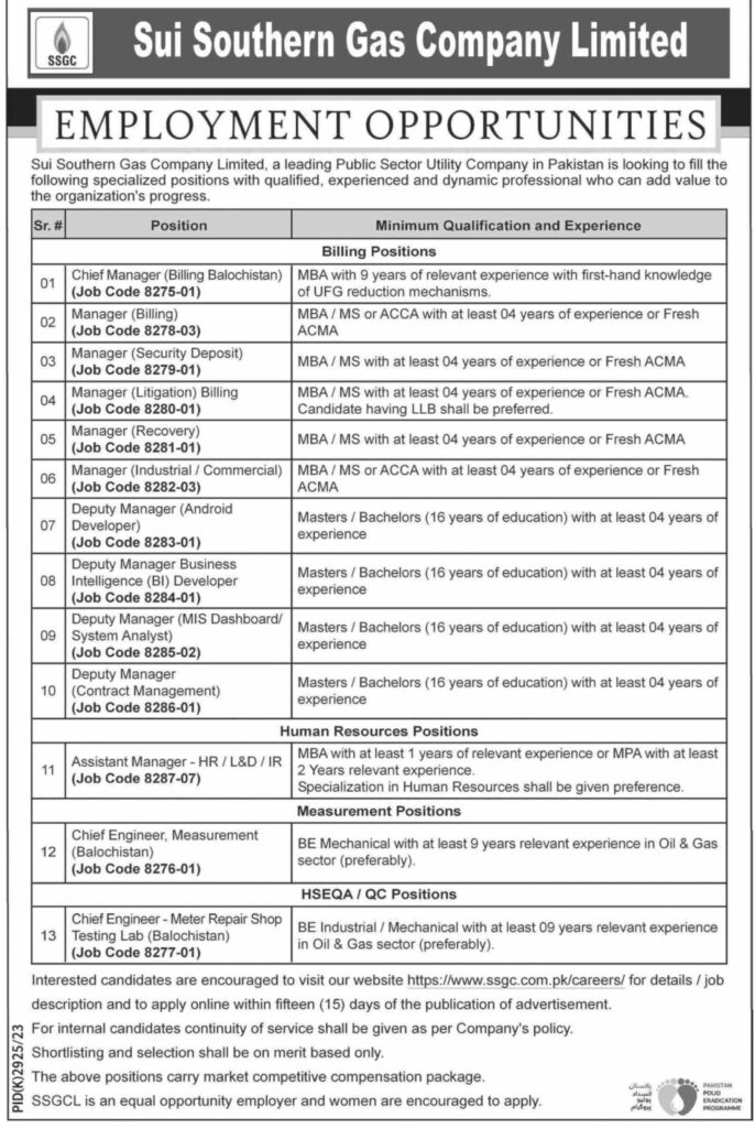 Sui Southern Gas Company Jobs 2024| Online Apply