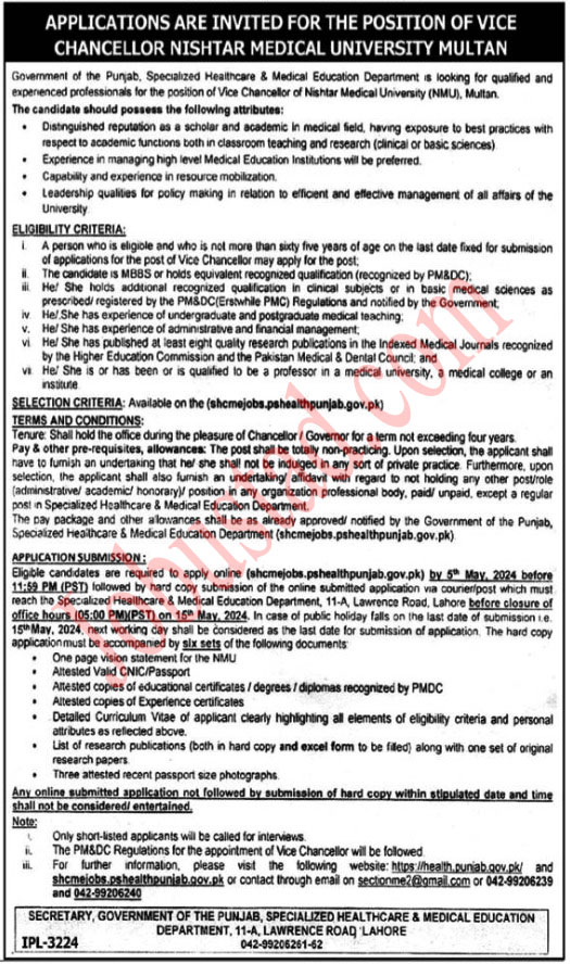 Specialized Healthcare Department Jobs 2024| Online Apply
