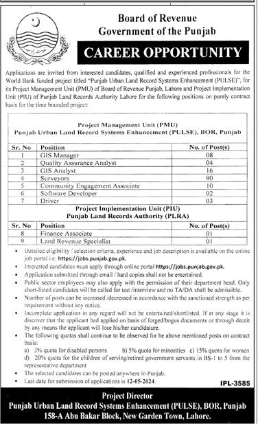 Board Of Revenue Punjab Jobs 2024| Matric Pass Apply
