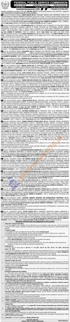 FPSC Jobs Consolidated Advertisement No. 05/2024| Online Apply