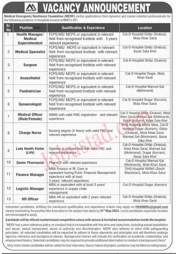 Medical Emergency Resilience Foundation Jobs 2024