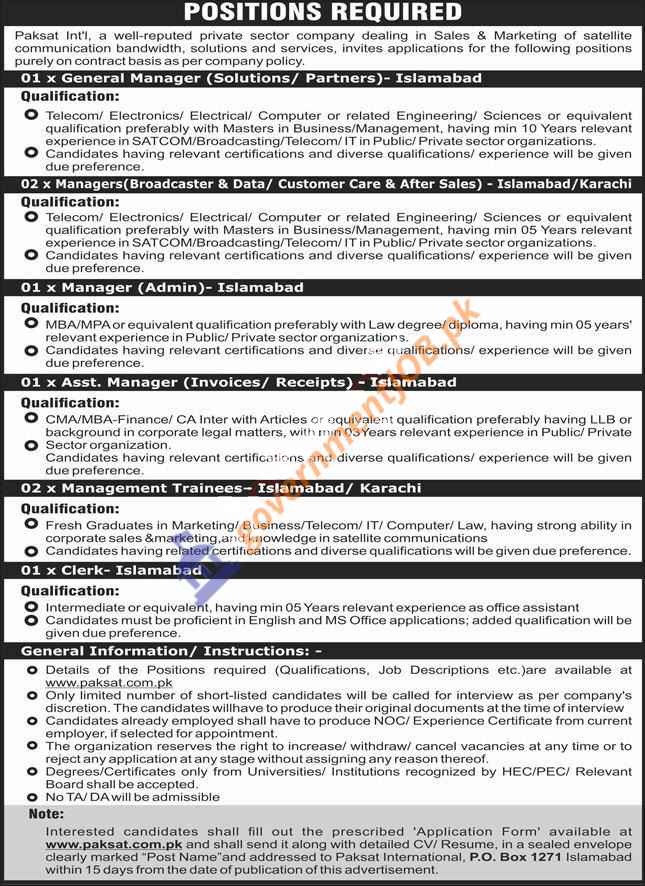 Paksat IntL Private Limited Jobs 2024