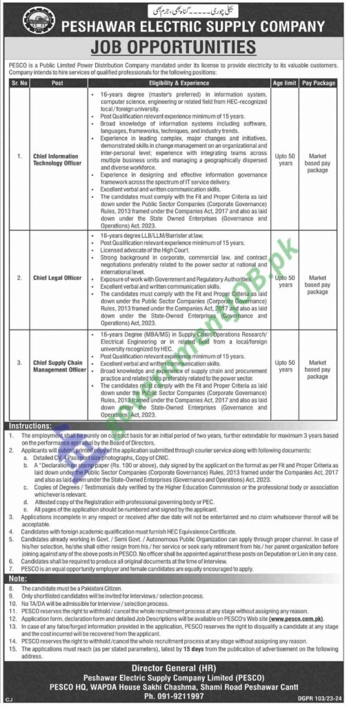 Peshawar Electric Supply Company PESCO Jobs 2024
